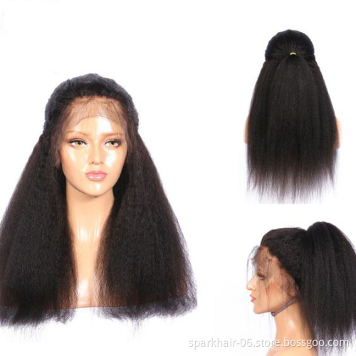 Pre-Plucked 360 Yaki Kinky Straight Frontal Lace Wigs for Black Women Human Hair